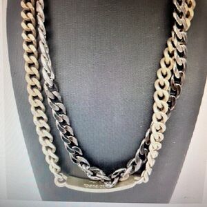 Emilio Pucci Silver and Black Layered Cuban Link Necklace